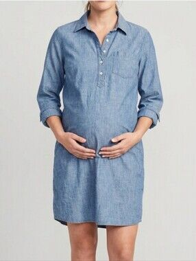 GAP Chambray Blue Maternity Midi Shirt Dress